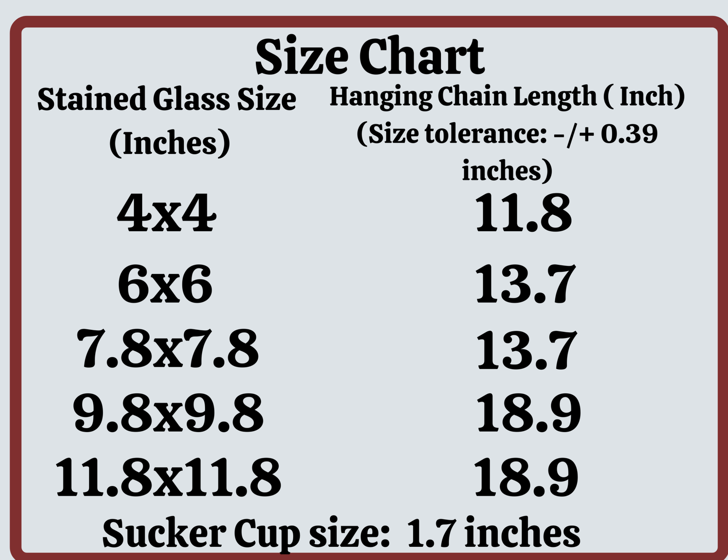size chart for full moon over meadow suncatcher