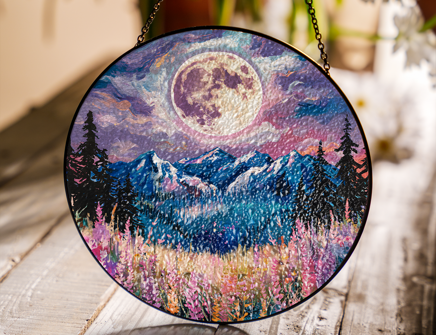 full moon over meadow suncatcher