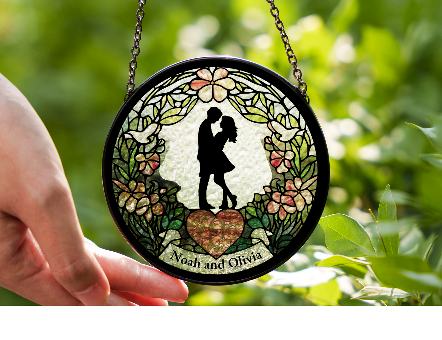 Romantic Garden Couple Faux Stained Glass Suncatcher