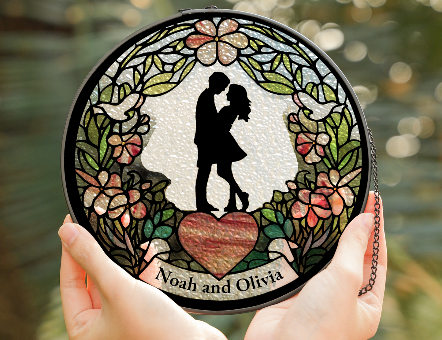 Romantic Garden Couple Faux Stained Glass Suncatcher