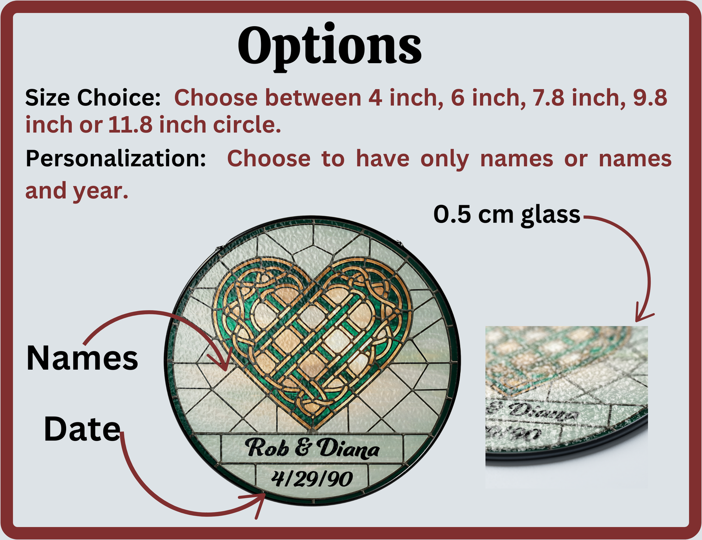 options for celtic heart personalized suncatcher