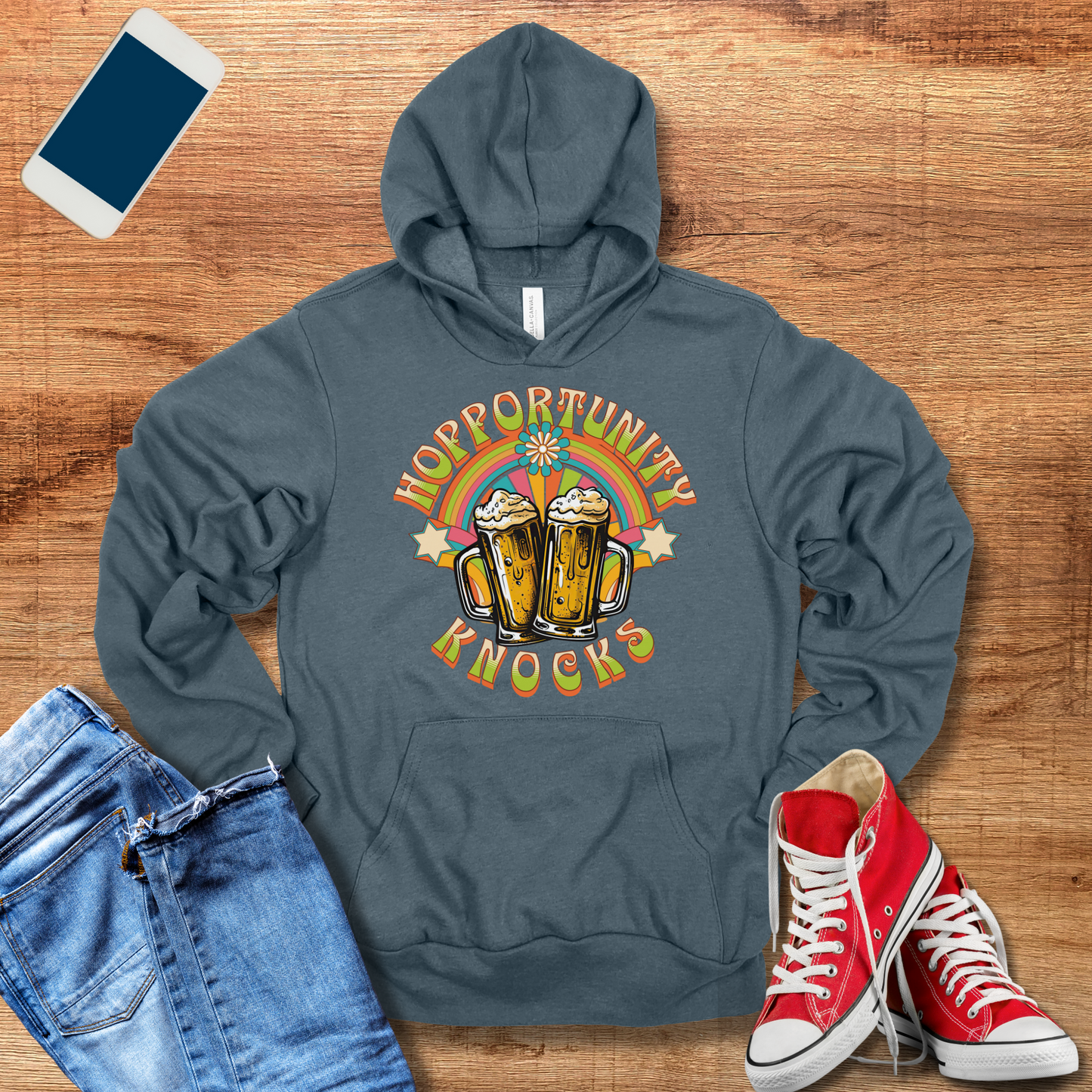 heather slate color hopportunity knocks beer hooded sweatshirt