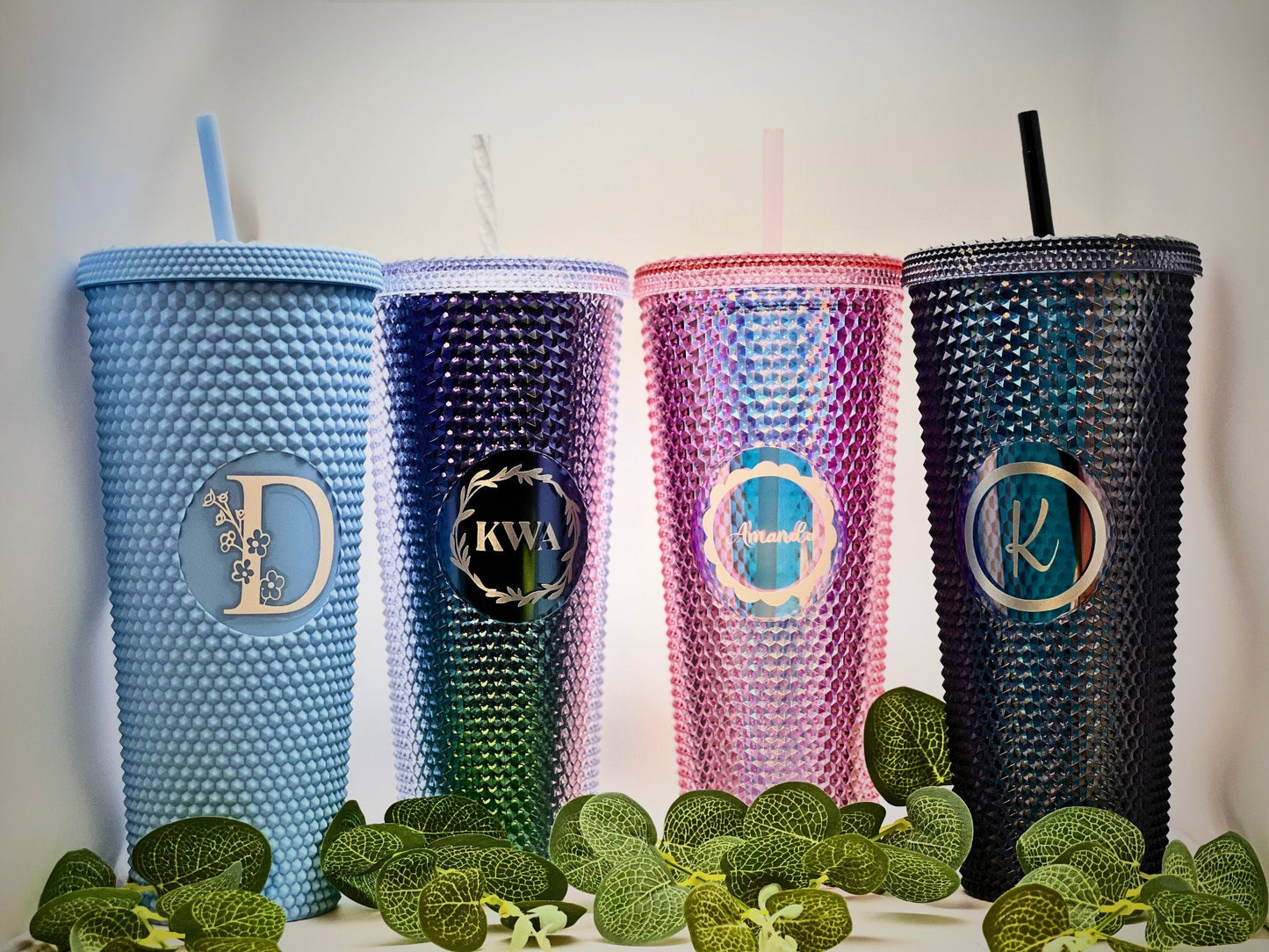 Personalized Studded Tumbler – 24oz Cup with Lid & Straw