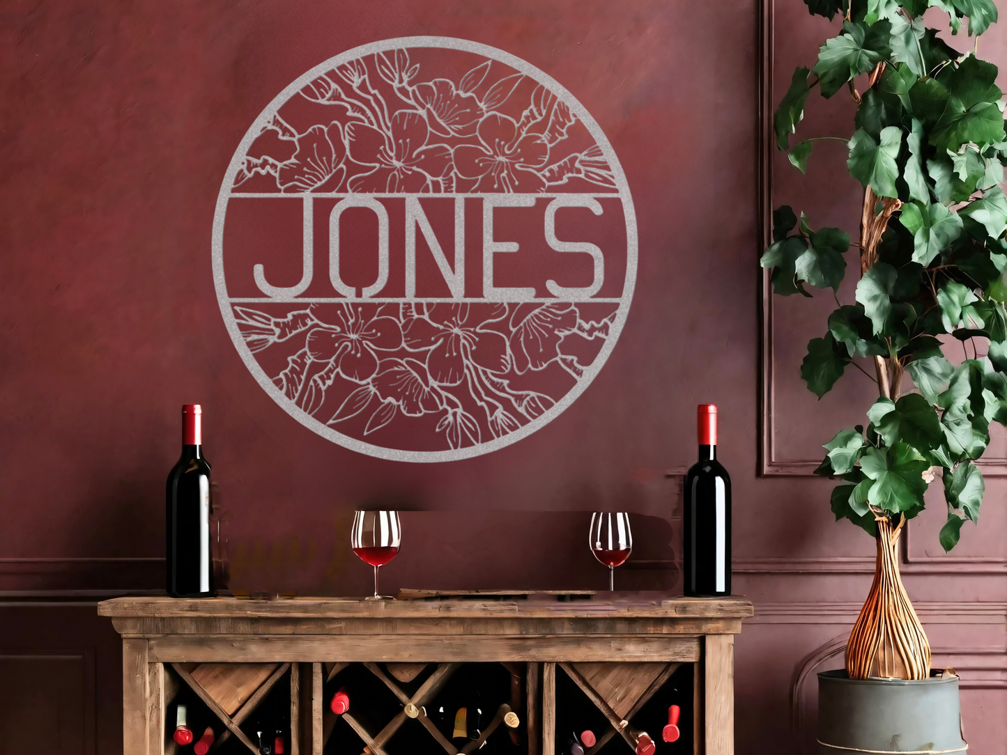 Custom Floral Metal Name Sign – Personalized Wall Art Décor