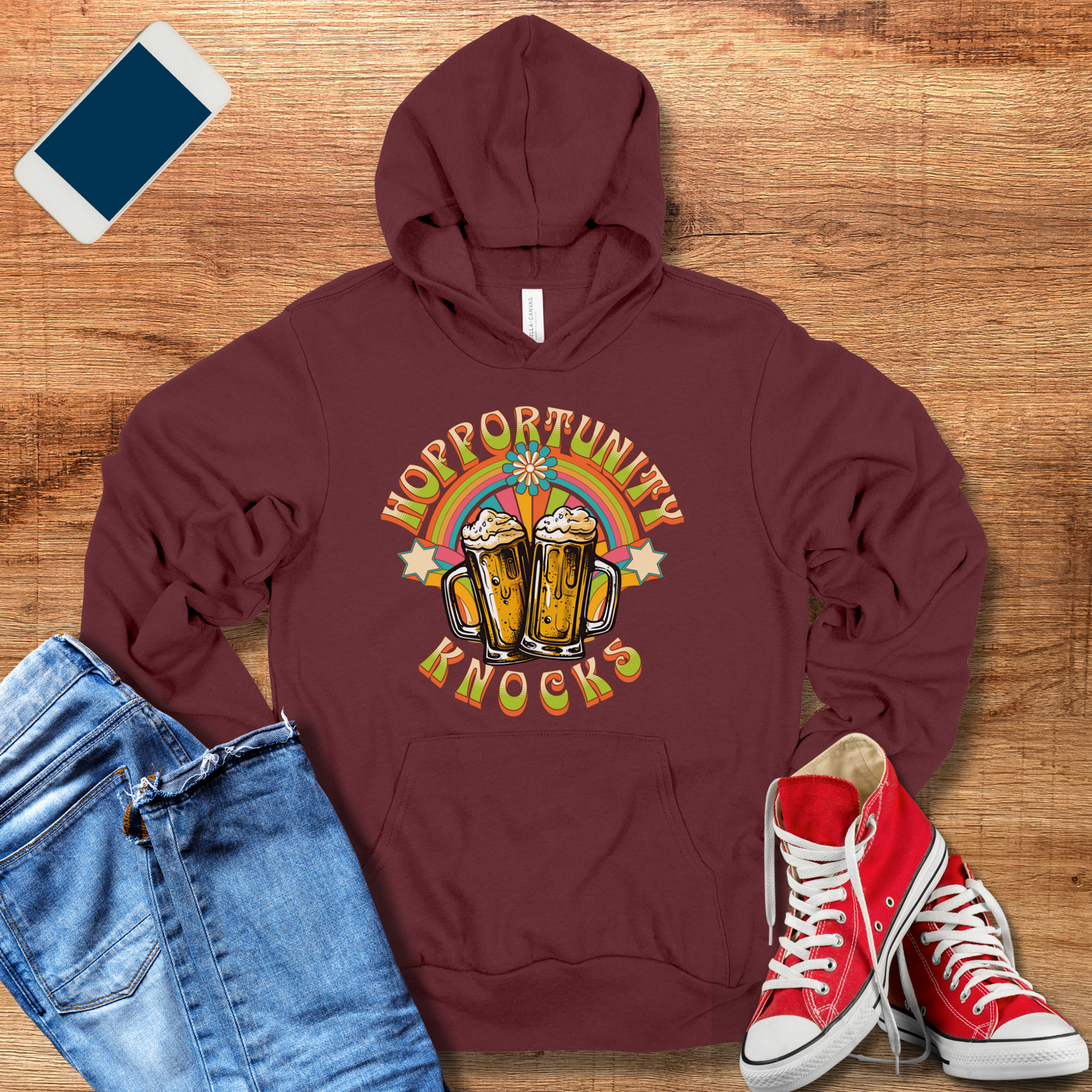 maroon color hopportunity knocks beer hoodie