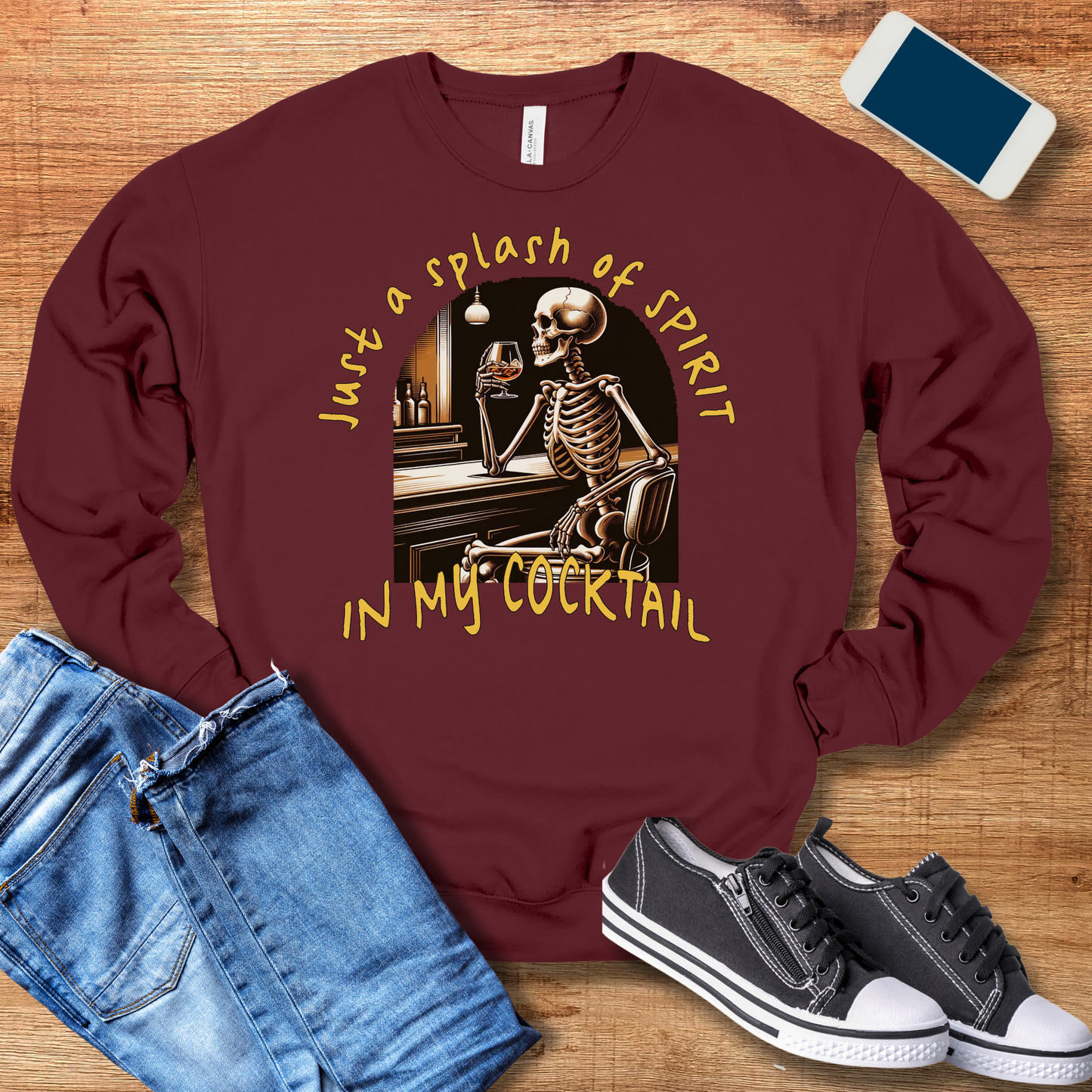 just a splash of spirit in my cocktail crewneck sweatshirt in color maroon