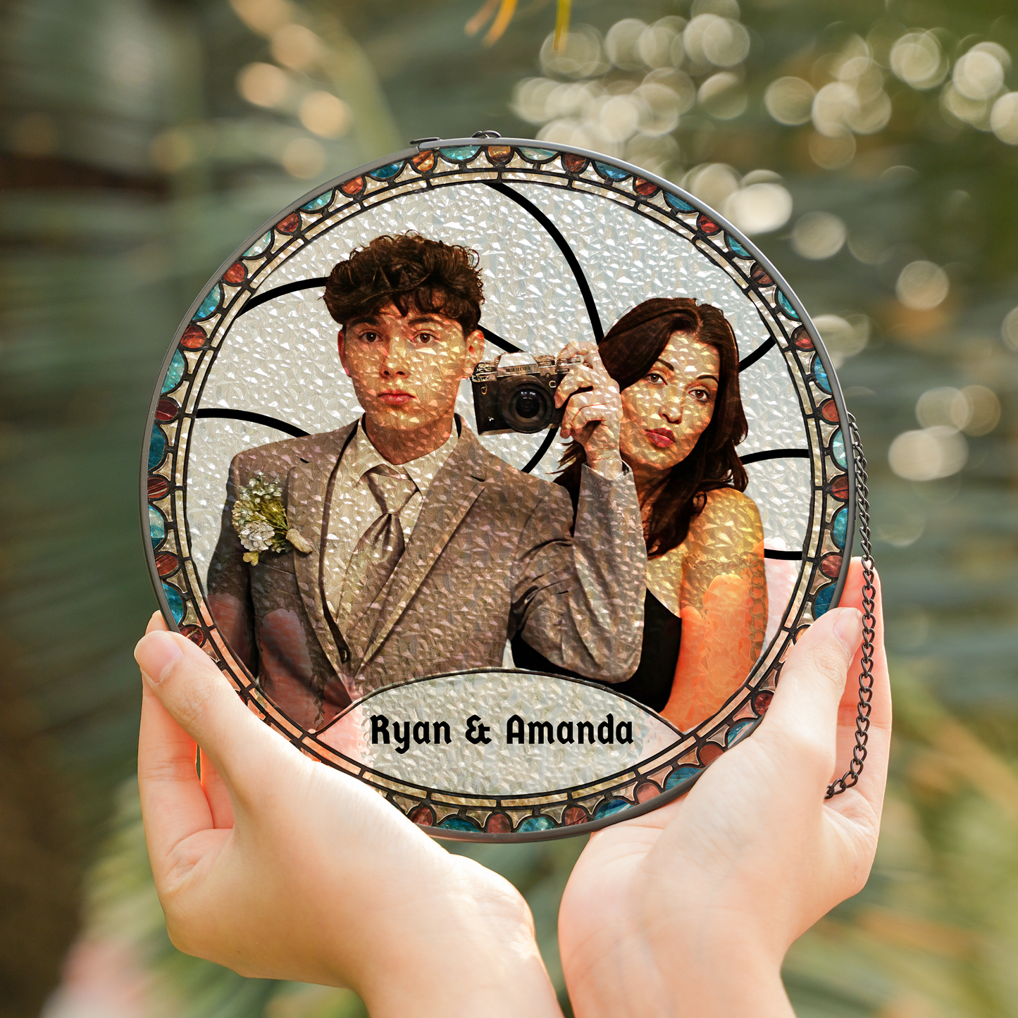 blue and red border option for personalized suncatcher