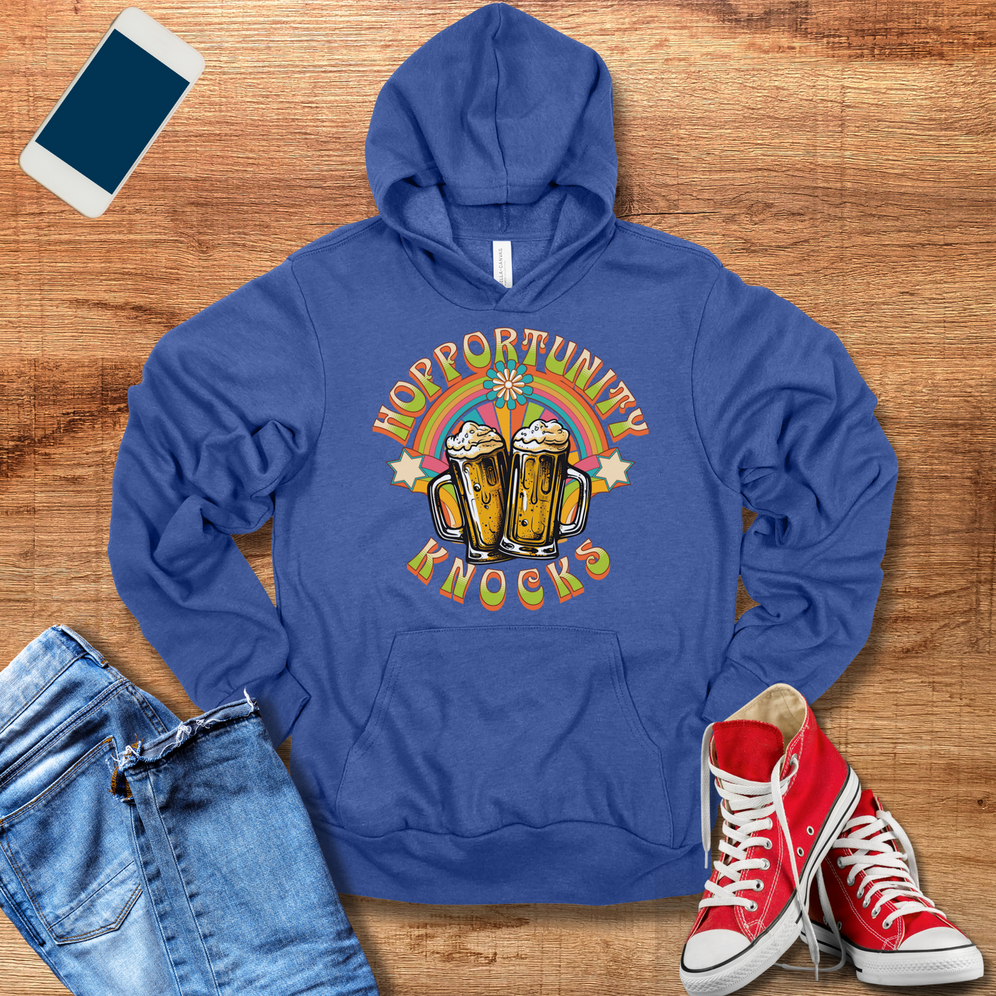 true royal color hopportunity knocks beer hoodie