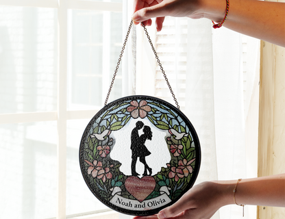 Romantic Garden Couple Faux Stained Glass Suncatcher
