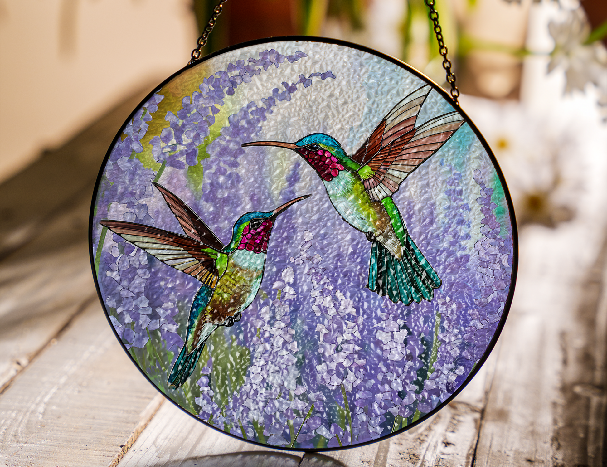 hummingbirds and lavender field suncatcher
