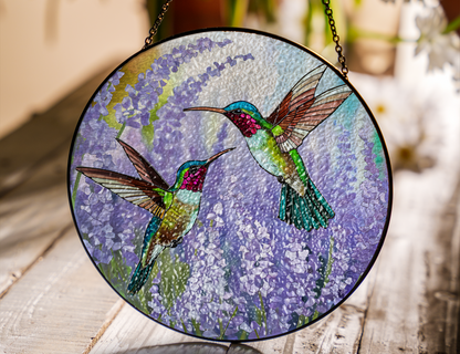 hummingbirds and lavender field suncatcher