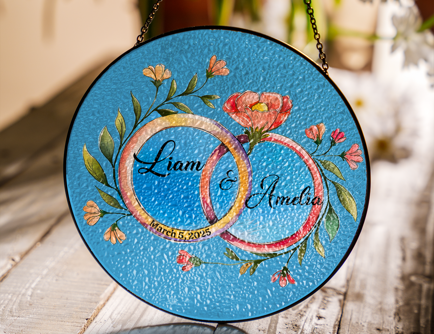 double ring floral personalized suncatcher