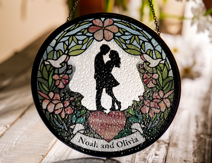 Romantic Garden Couple Faux Stained Glass Suncatcher