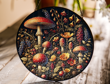 mushrooms and wildflowers suncatcher
