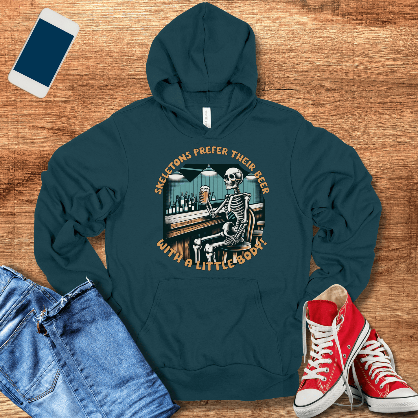 atlantic color skeleton beer hoodie