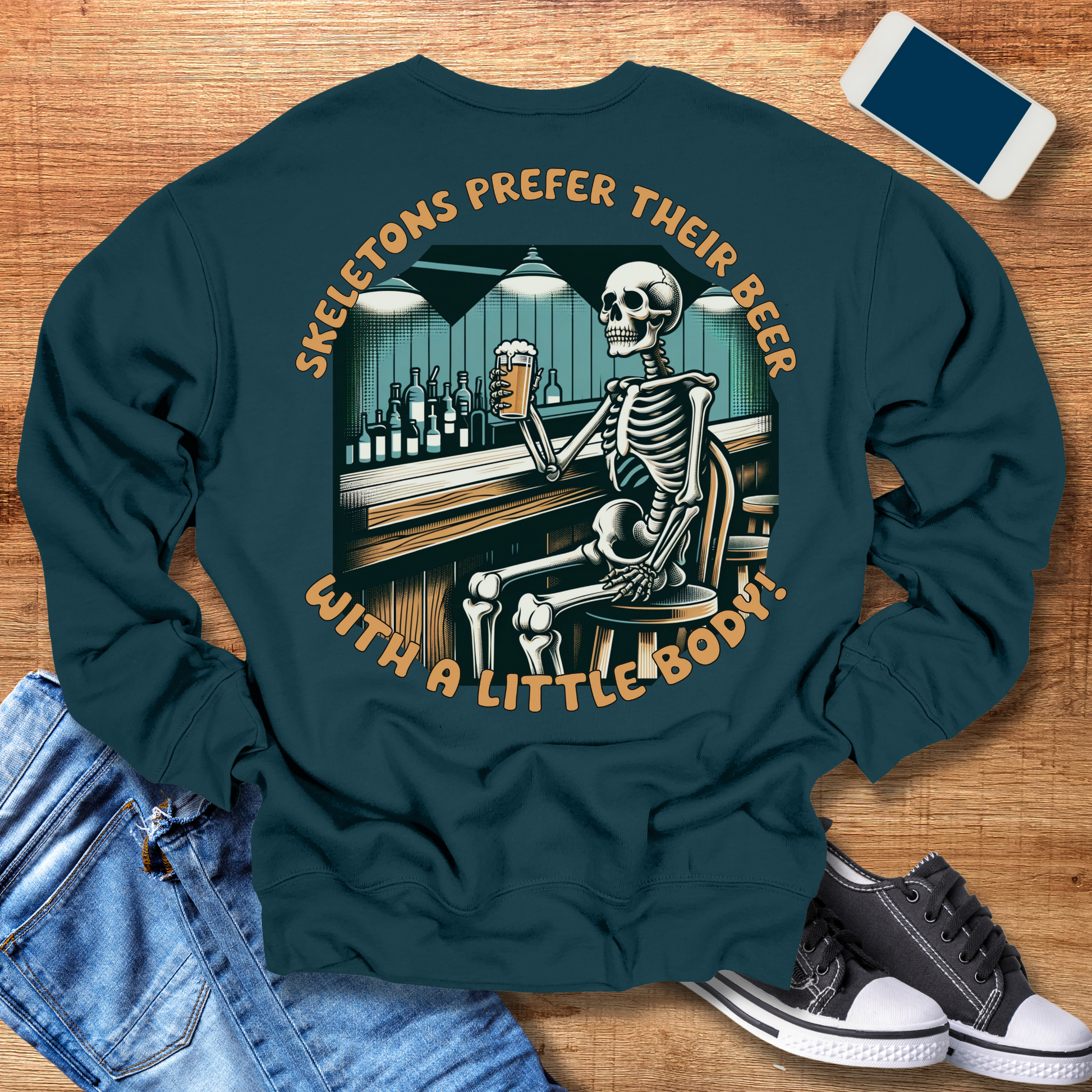 skeletons prefer their beer with a little body crewneck sweatshirt color atlantic