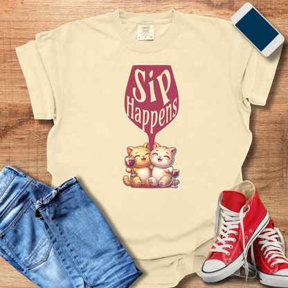 Sip Happens Wine Cat Shirt: Fun Cat Shirt for Wine Lovers