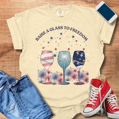 Patriotic Wine Glass T-Shirt – Perfect for Fourth of July Celebrations