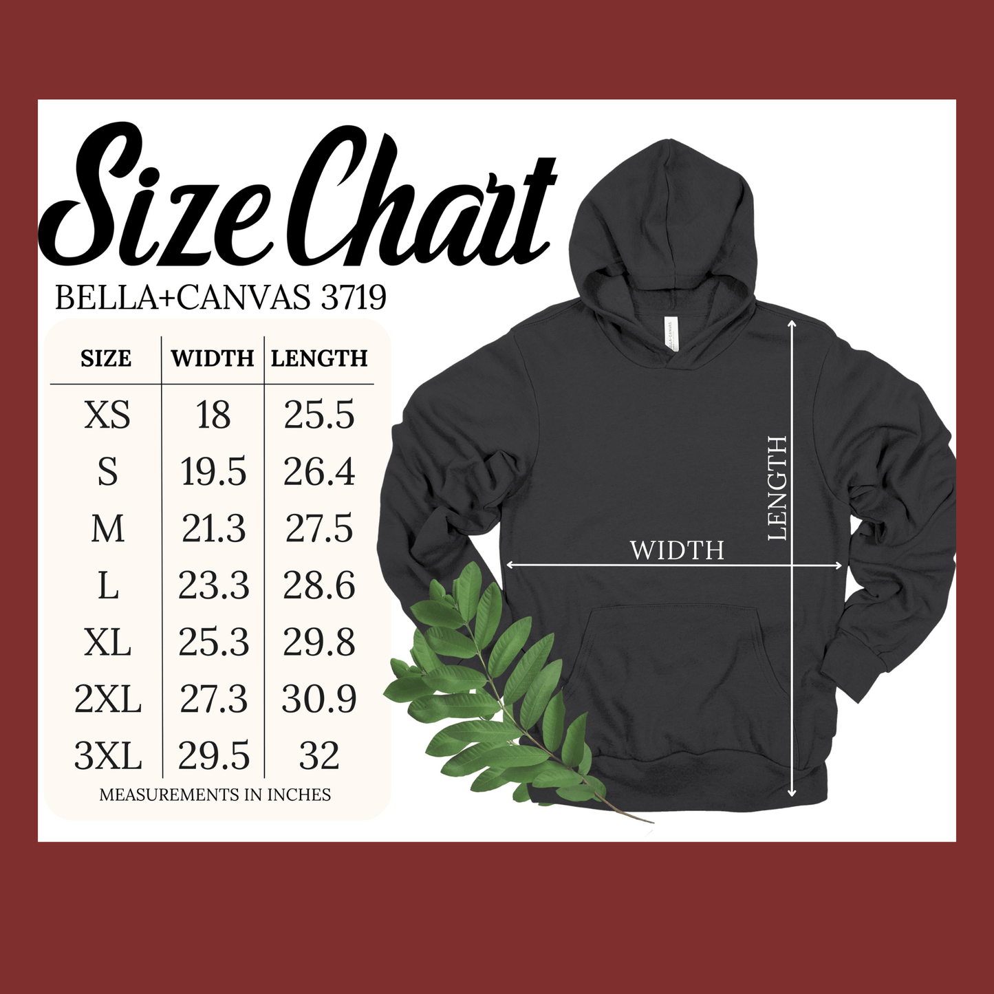 bella canvas 3719 size chart