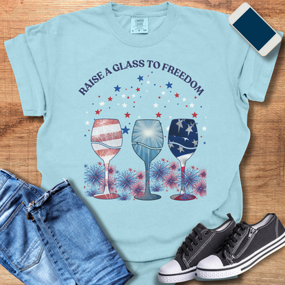 Patriotic Wine Glass T-Shirt – Perfect for Fourth of July Celebrations