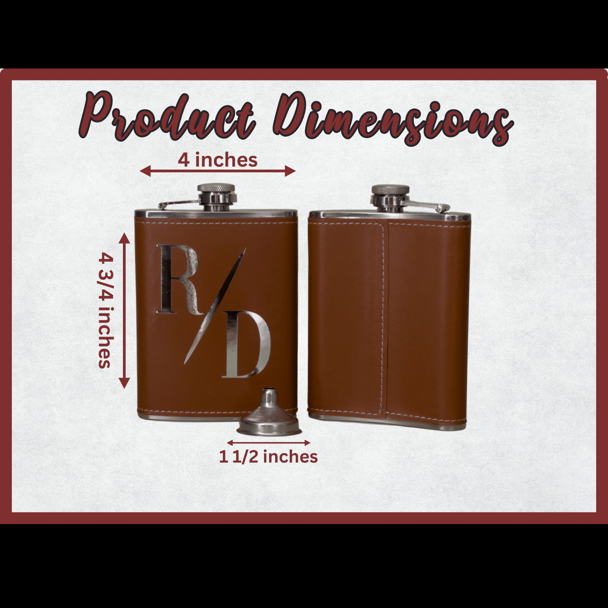 Product dimensions for personalized metal flask