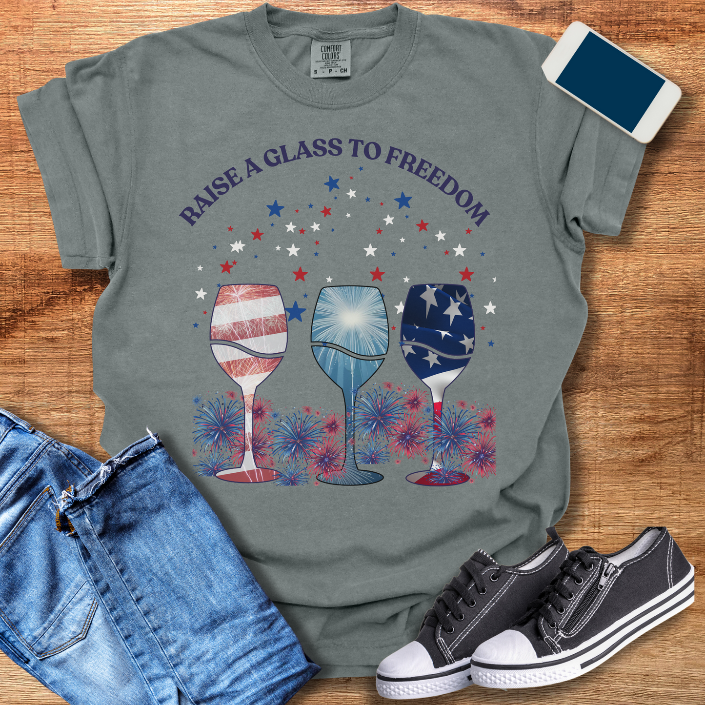 Patriotic Wine Glass T-Shirt – Perfect for Fourth of July Celebrations