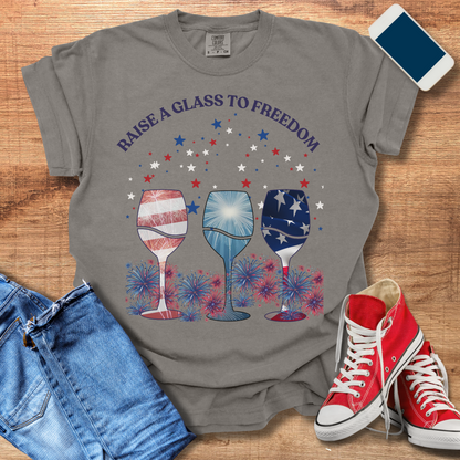 Patriotic Wine Glass T-Shirt – Perfect for Fourth of July Celebrations