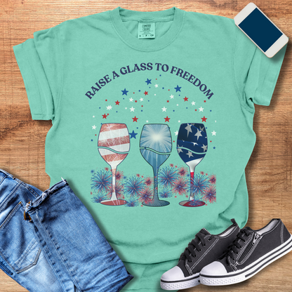 Patriotic Wine Glass T-Shirt – Perfect for Fourth of July Celebrations