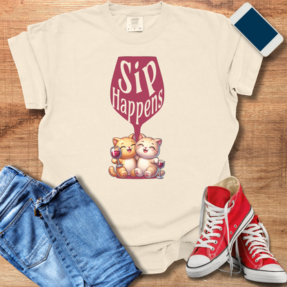 Sip Happens Wine Cat Shirt: Fun Cat Shirt for Wine Lovers