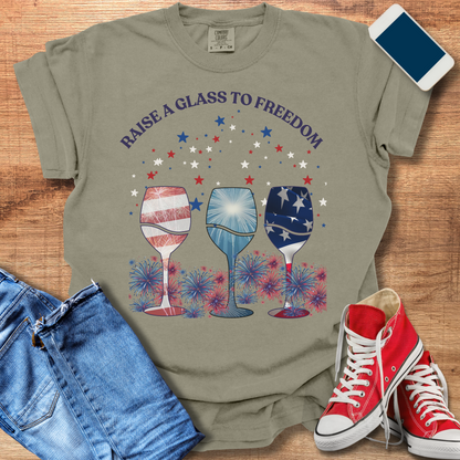 Patriotic Wine Glass T-Shirt – Perfect for Fourth of July Celebrations