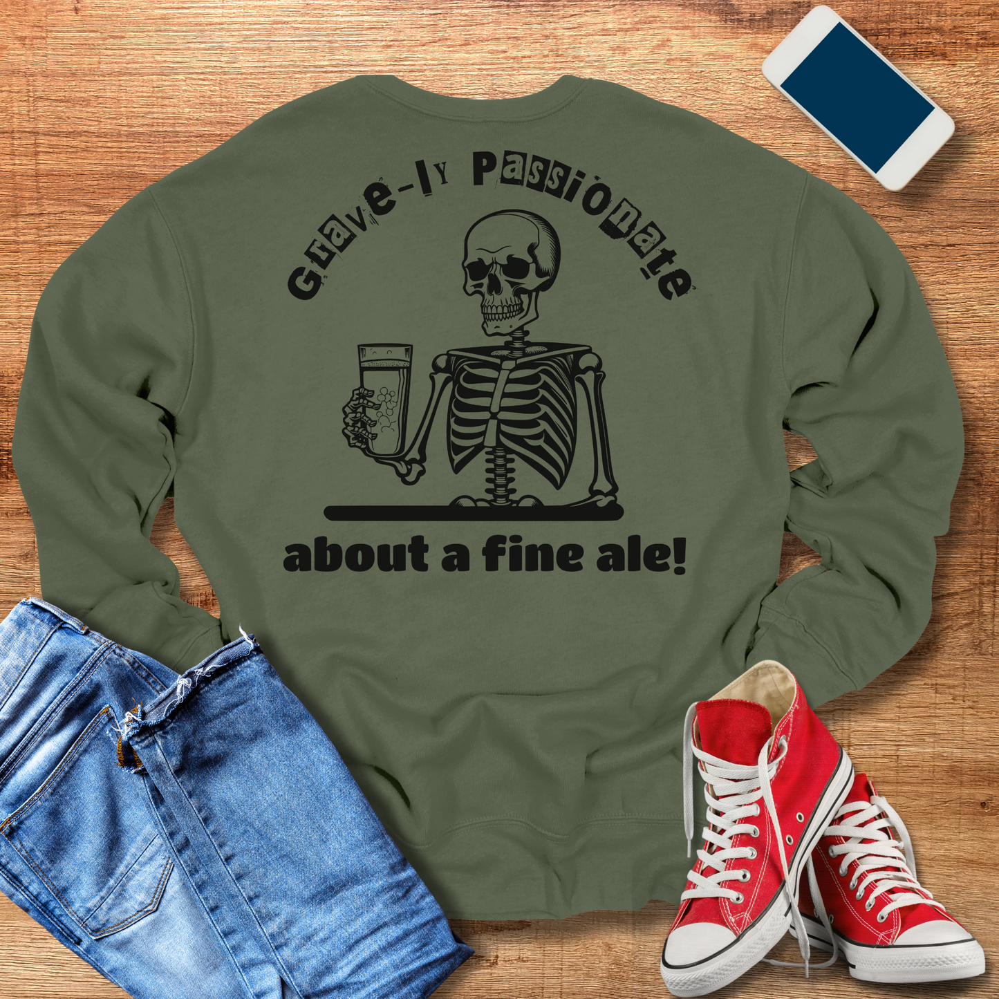 beer skeleton crewneck sweatshirt in the color