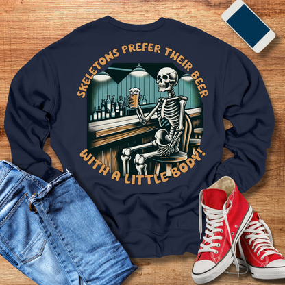 skeletons prefer their beer with a little body crewneck sweatshirt color navy