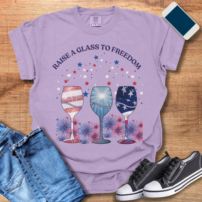 Patriotic Wine Glass T-Shirt – Perfect for Fourth of July Celebrations