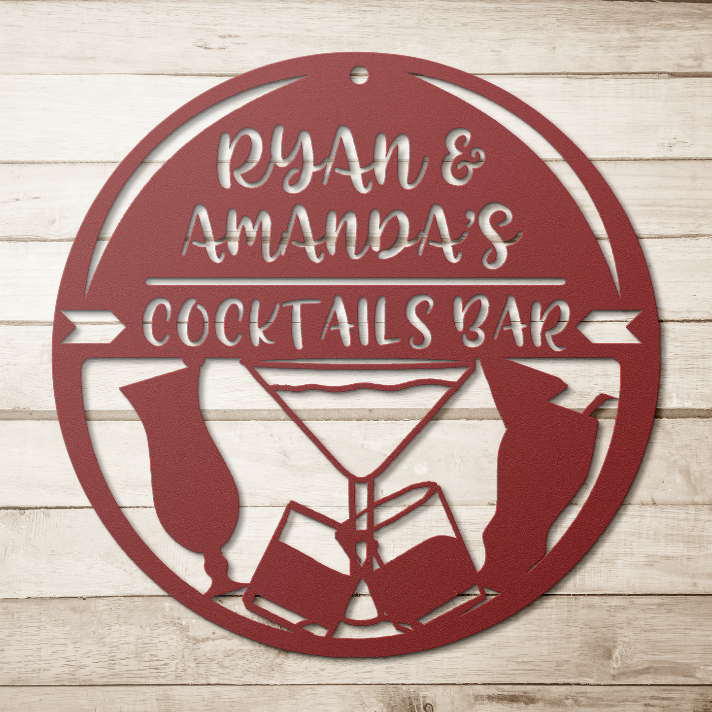 Personalized_Cocktail_Metal_Sign_Red_Simple_Wood_BKGD_Mockup.png