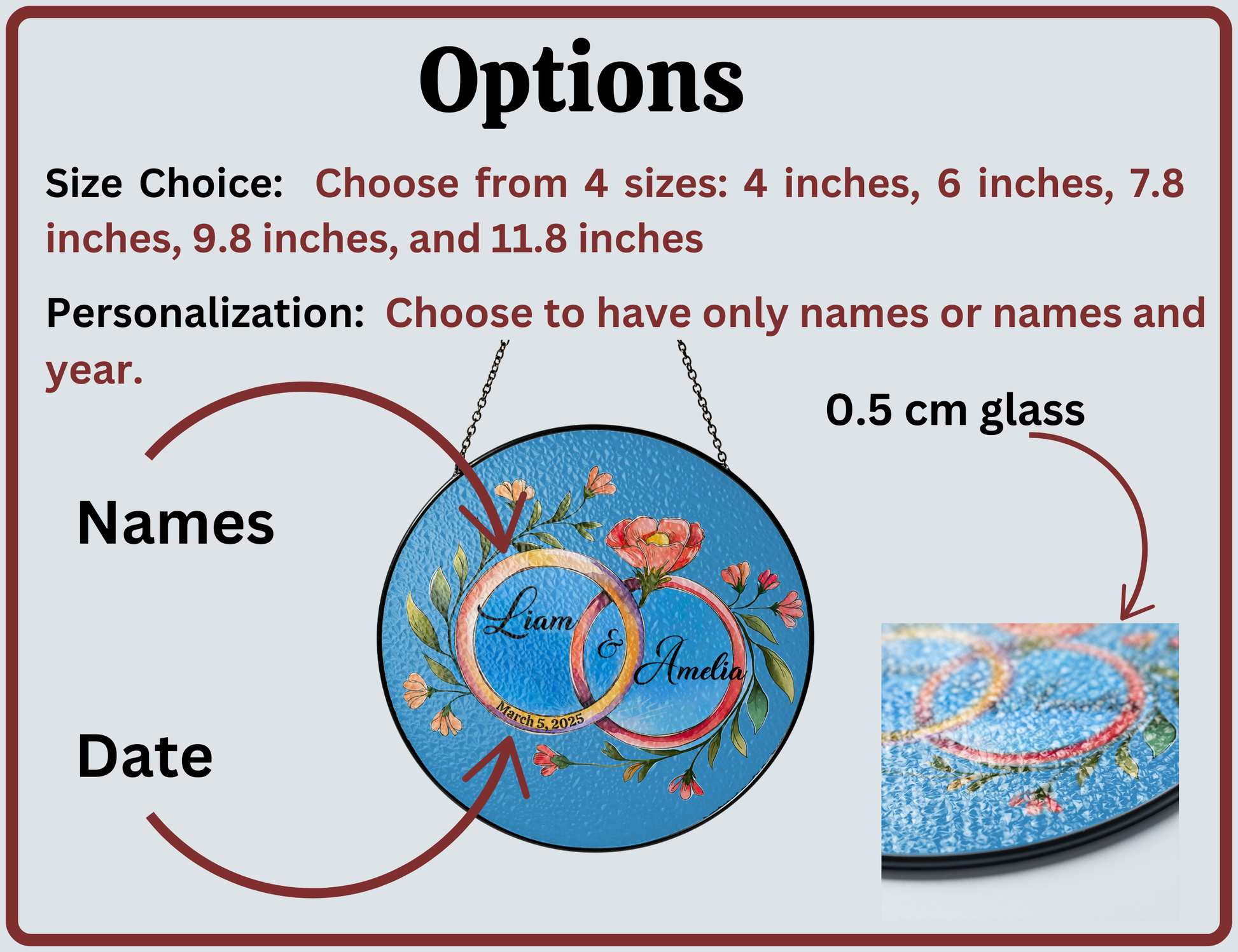 options for double ring floral personalized suncatcher