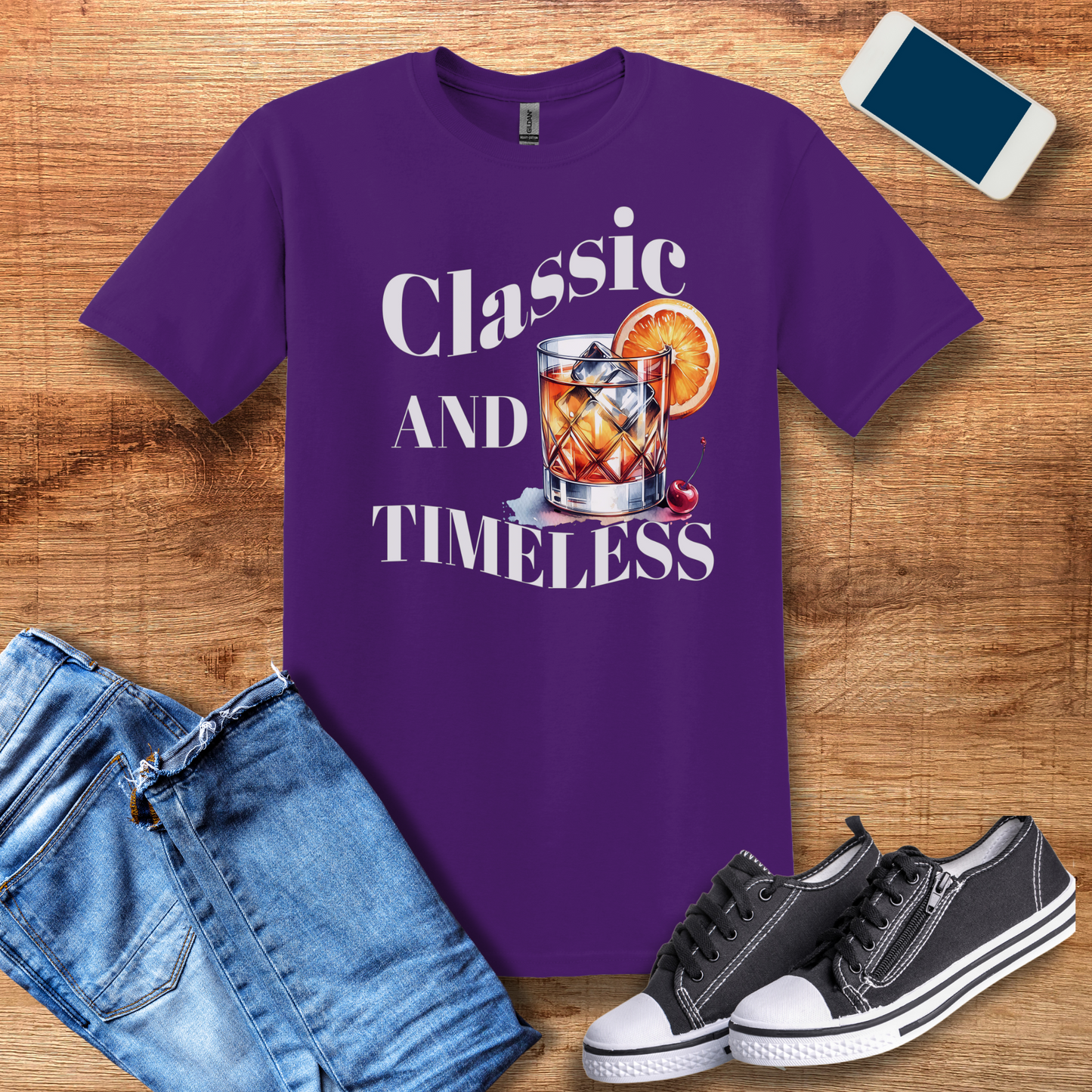 classic and timeless old fashioned on gildan 640 purple t-shirt