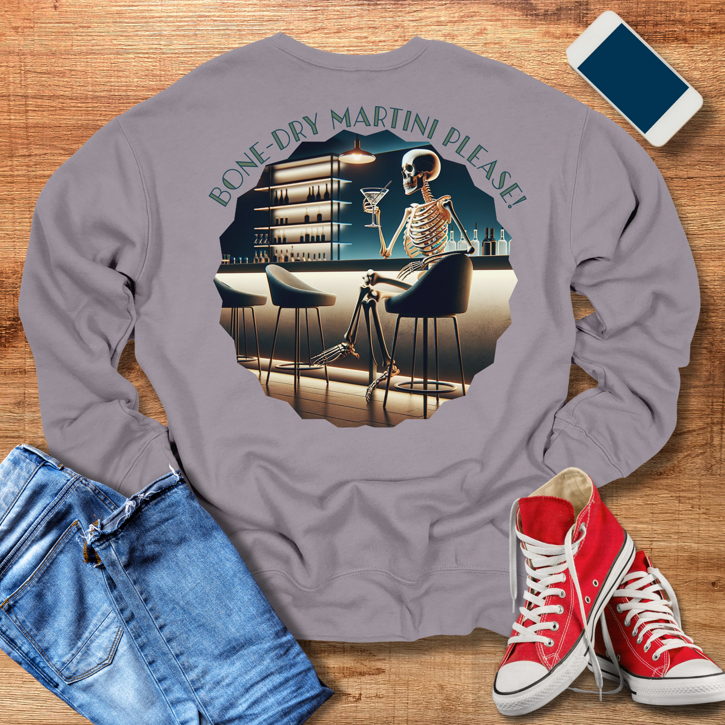 Bone-Dry Martini Please Sweatshirt - Funny Skeleton Humor