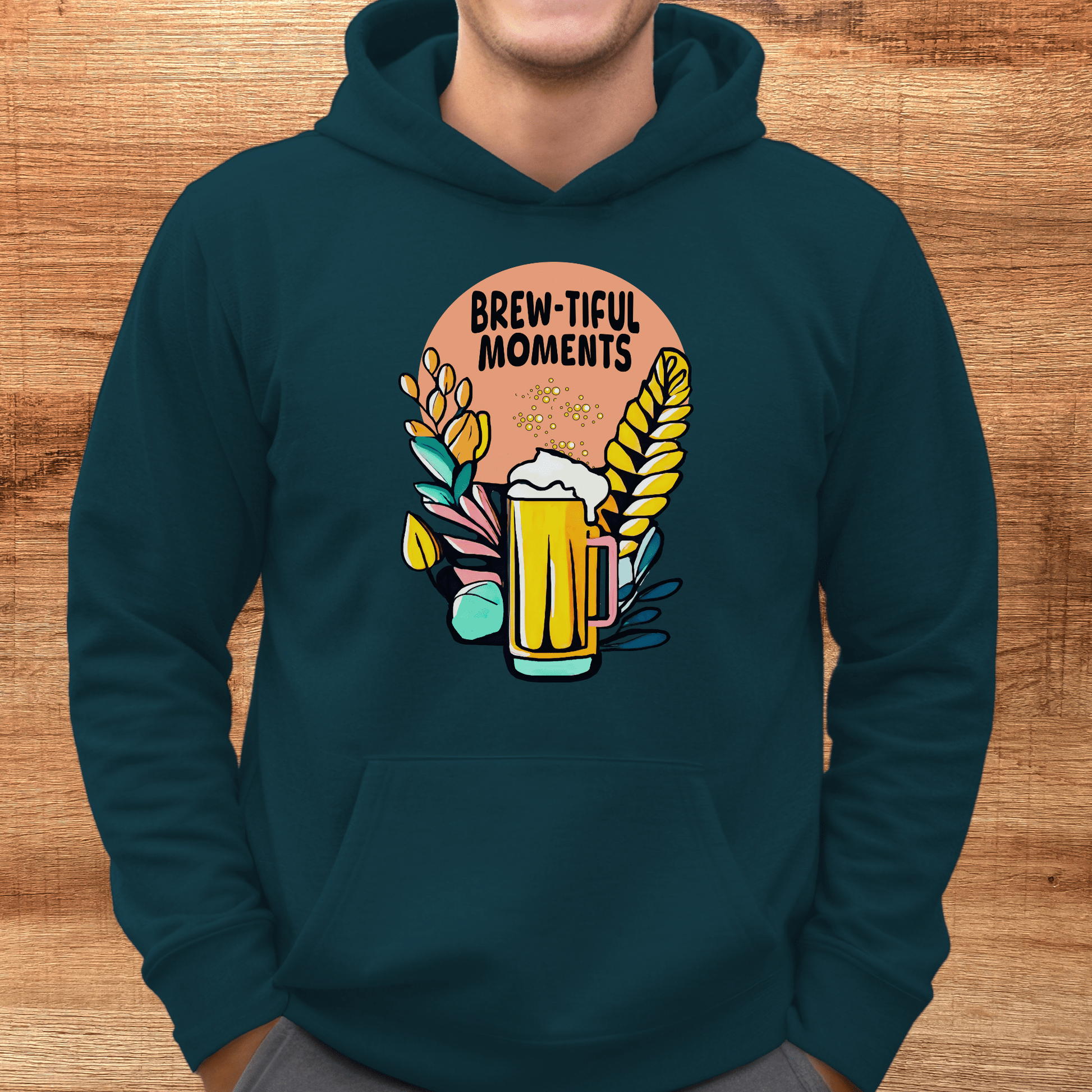 atlantic color brew-tiful moments beer hoodie on model