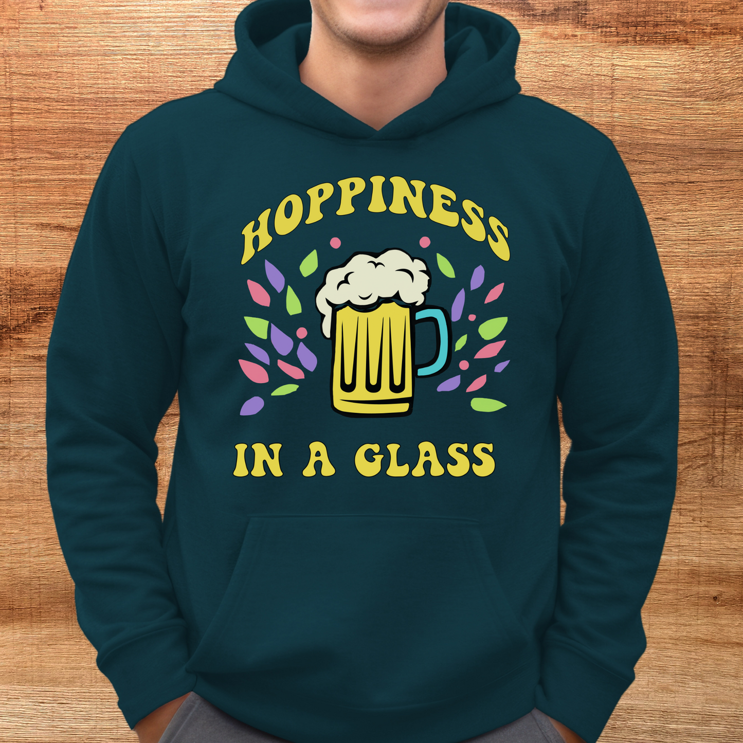 hoppiness in a glass atlantic color hoodie on male model