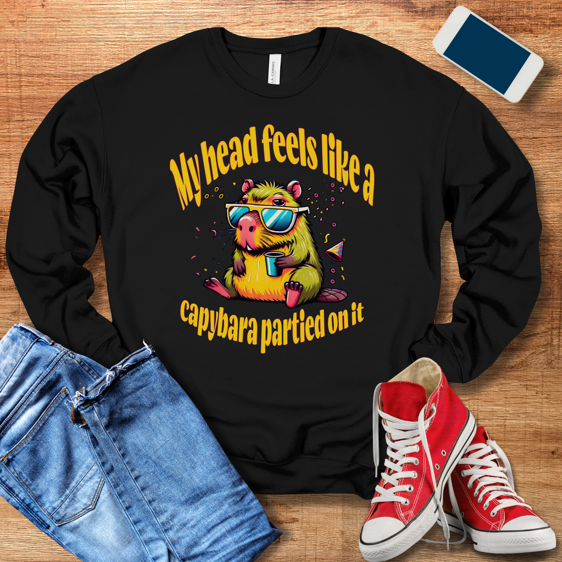 black capybara party sweatshirt