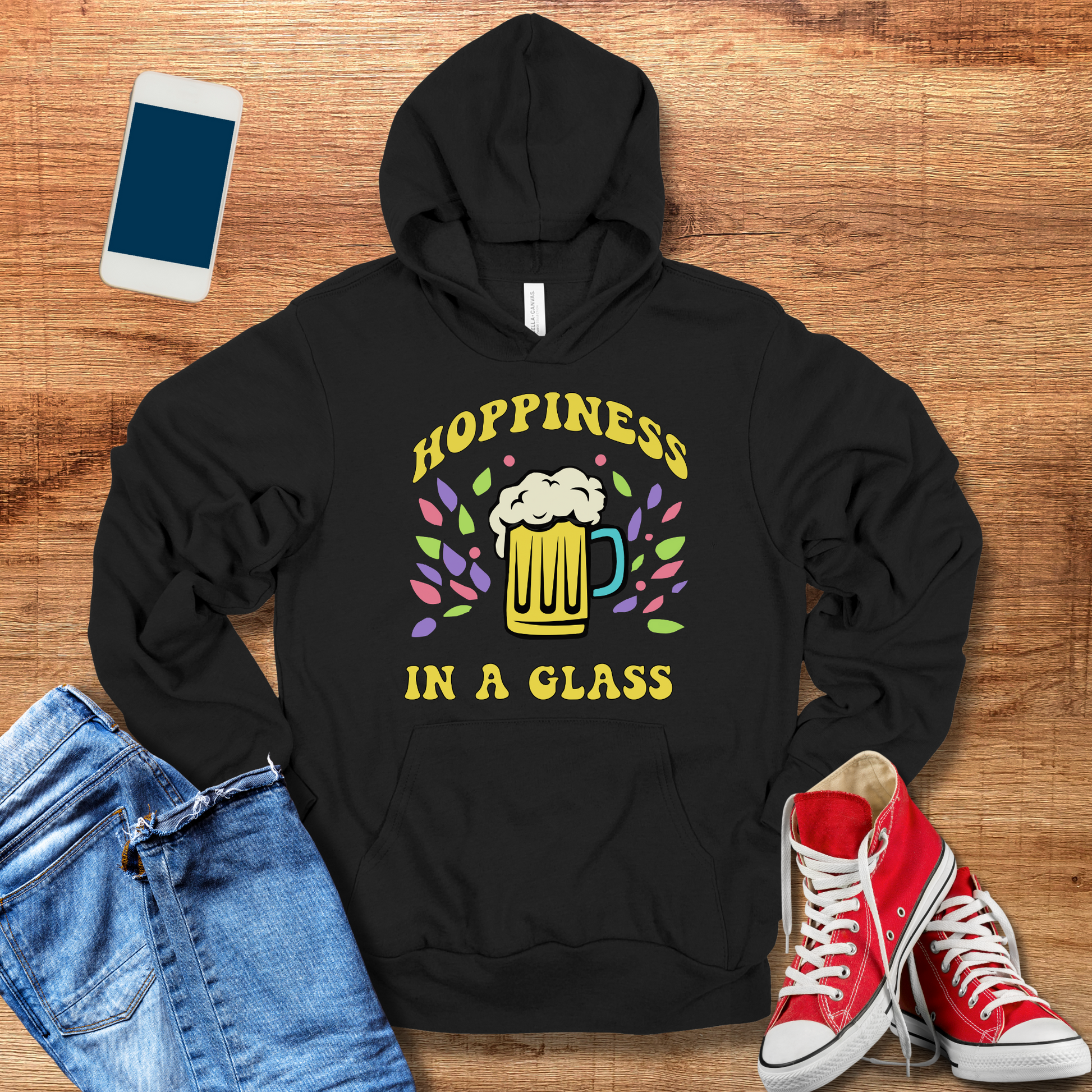 hoppiness in a glass hoodie color black