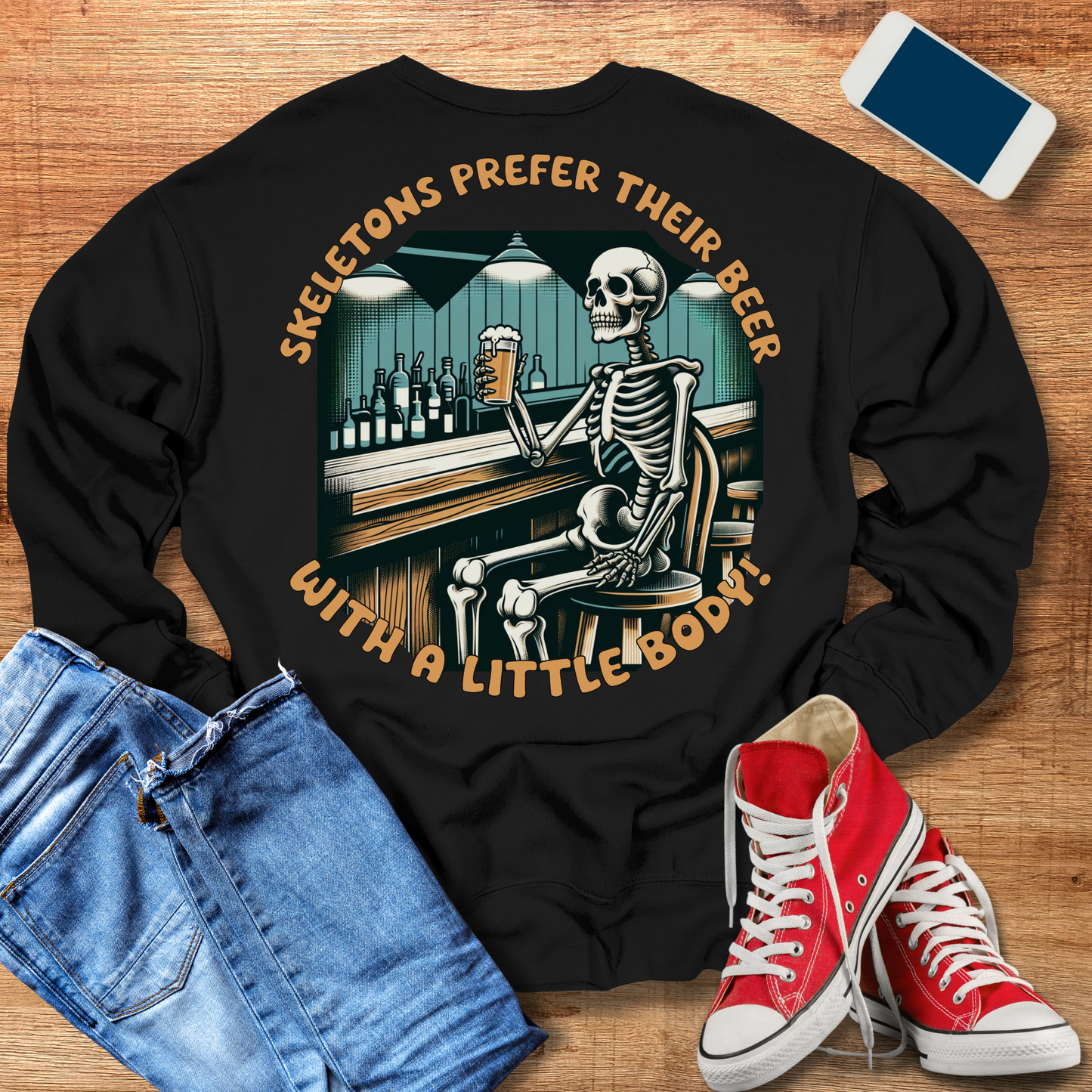 skeletons prefer their beer with a little body crewneck sweatshirt color black