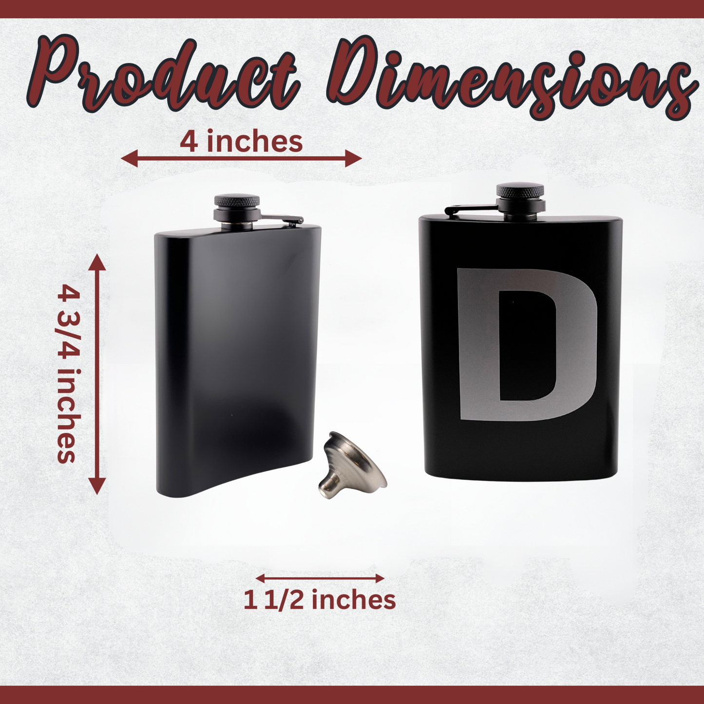 product dimensions of black flask with funnel