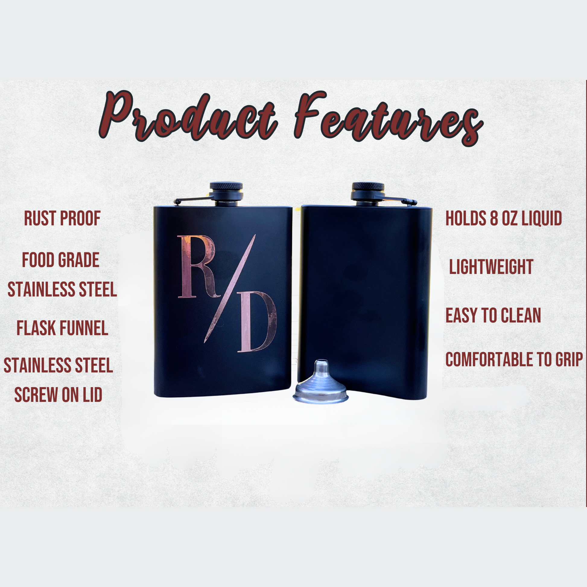 product features of black flask with funnel