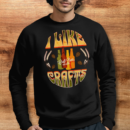 i like crafts black crewneck sweatshirt on male model