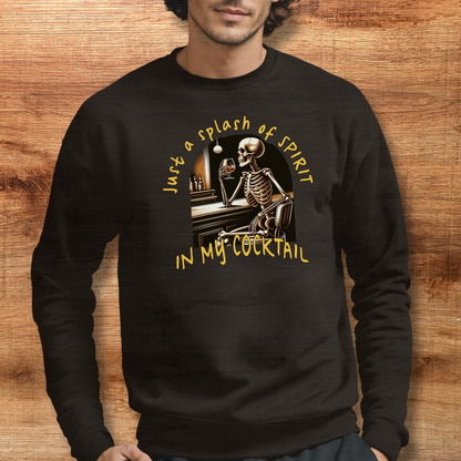 male model wearing just a splash of spirit in my cocktail black crewneck sweatshirt