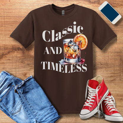 classic and timeless old fashioned on gildan 640 dark chocolate t-shirt