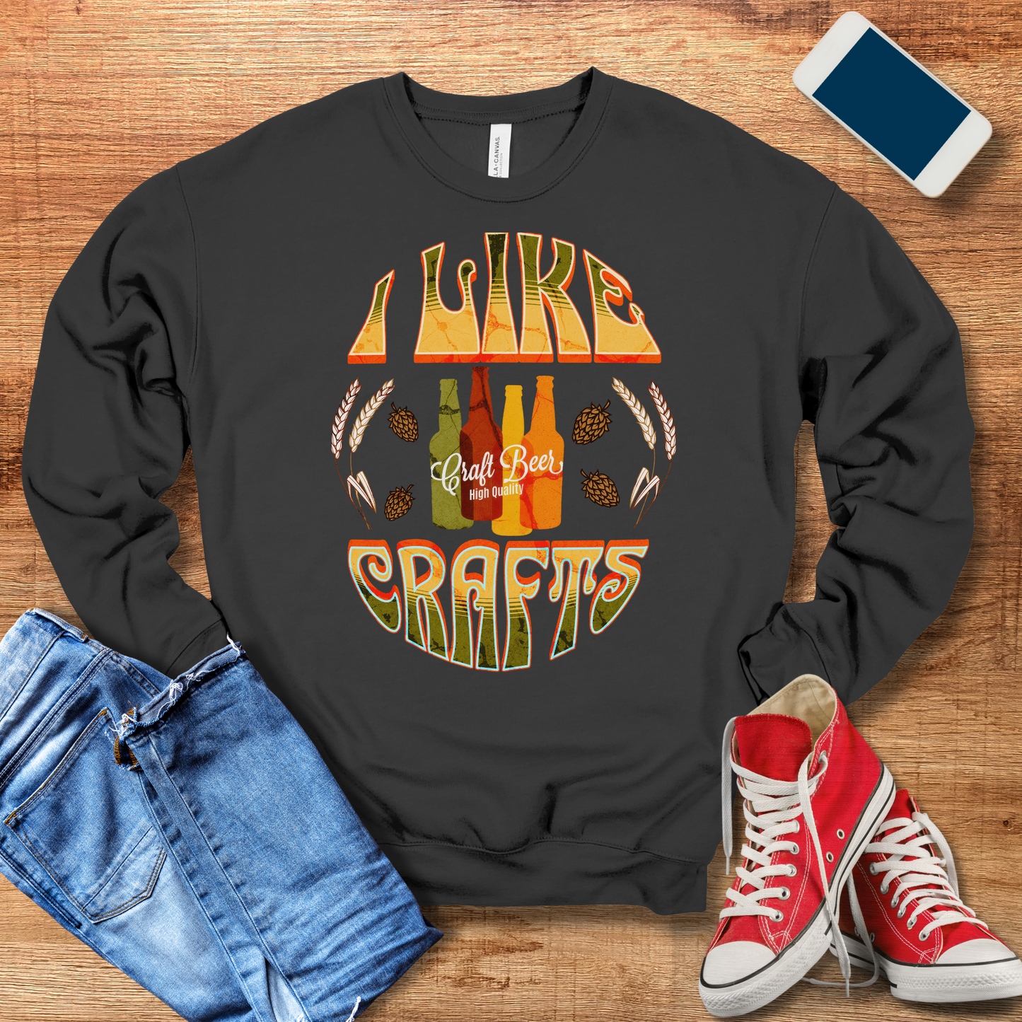 dark grey i like crafts crewneck sweatshirt