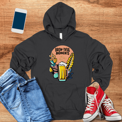 dark grey color on hoodie with brew-tiful moments beer design