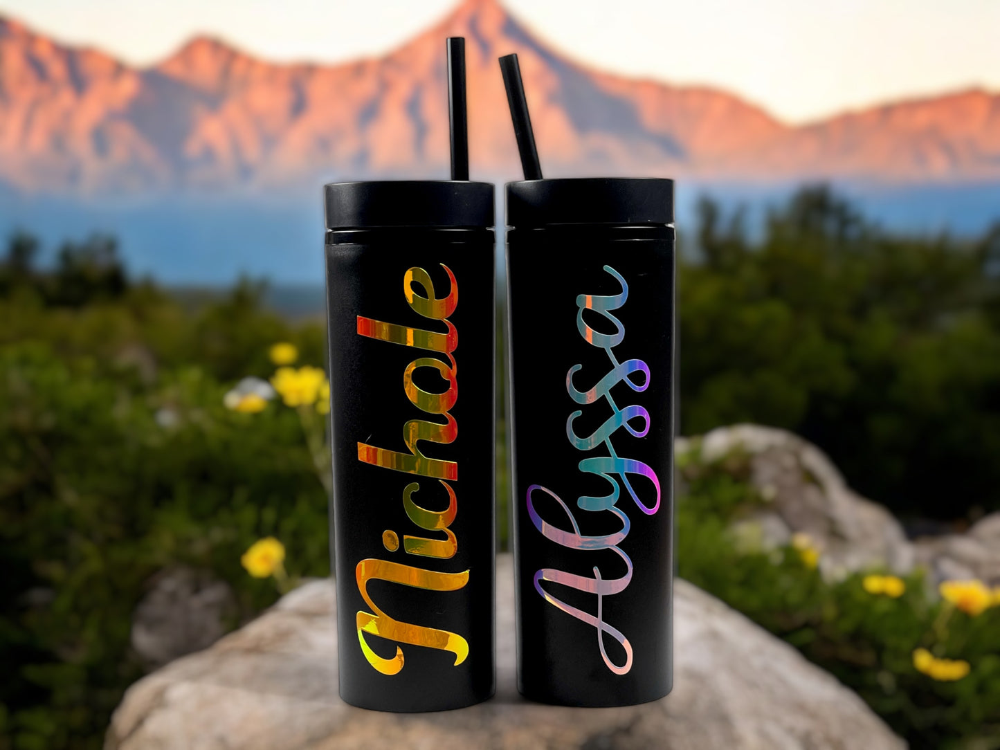 Custom 16 oz Matte Black Skinny Tumbler, Personalized Insulated Drinkware